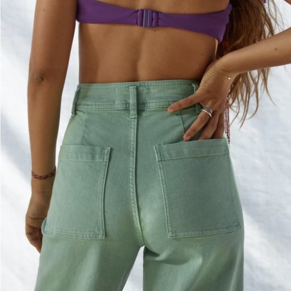 Zara Green Flare Wide Leg Jeans - Picture 3 of 8